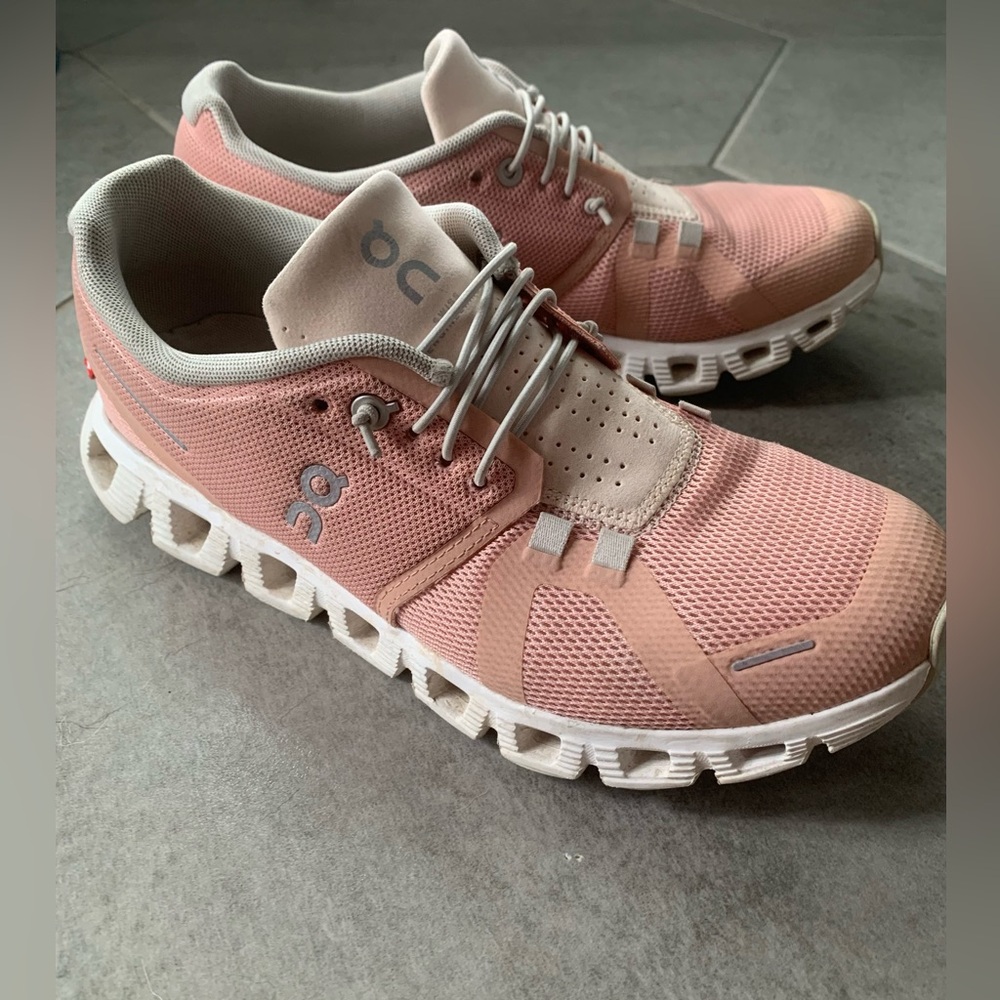 On Running Pink and Cream Athletic Shoes
